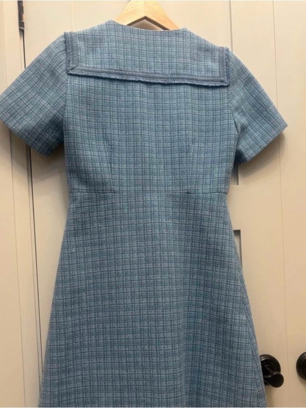 Sandro Blue Tweed Button-Front Short Sleeve Dress - Picture 4 of 4